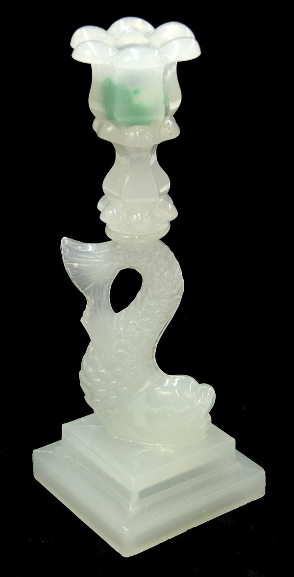 Sandwich glass dolphin candlesticks - 2