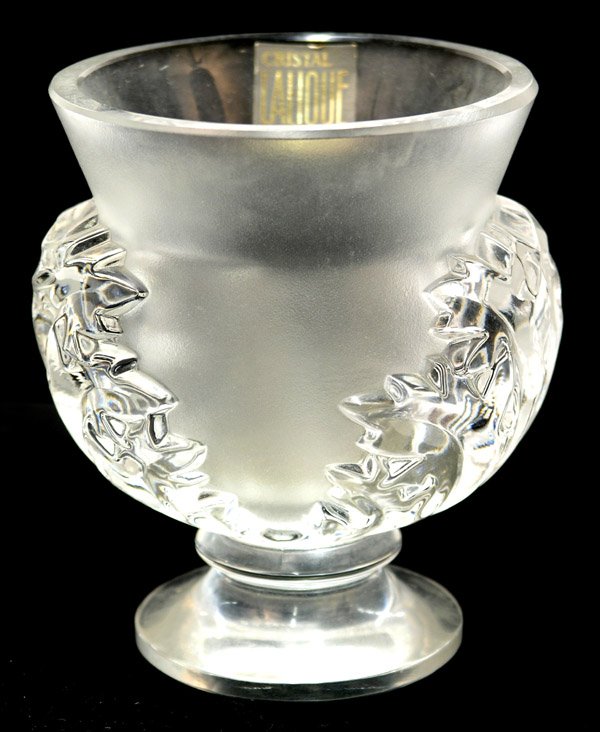 Lalique frosted glass molded vase