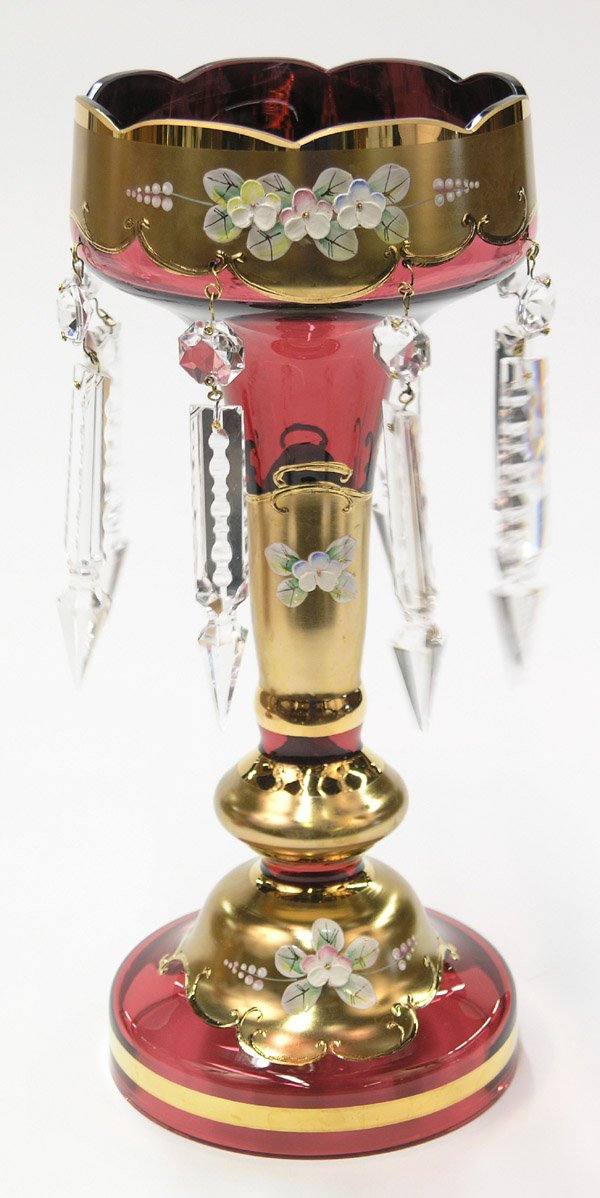 Ruby glass lusters with crystals - 2