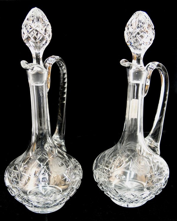Etched molded glass claret pitchers