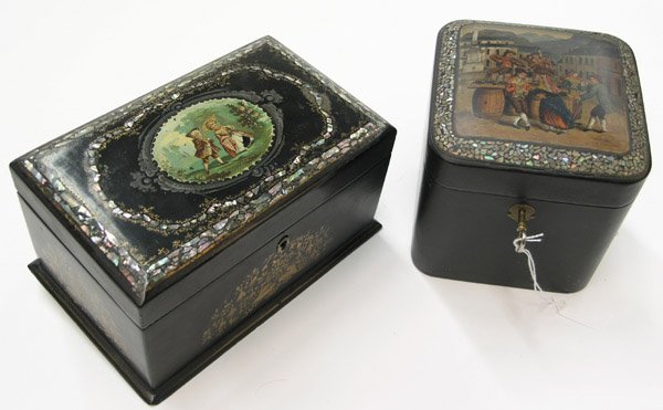 papier mache mother of pearl tea caddy