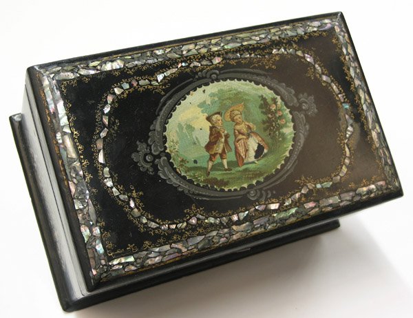 papier mache mother of pearl tea caddy - 3