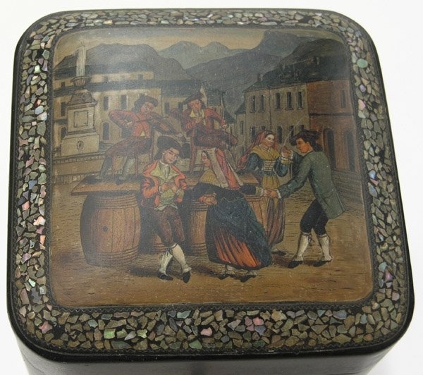 papier mache mother of pearl tea caddy - 4