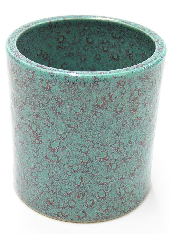 Chinese Robin's-Egg Glazed Brushpot: Chinese robin's egg glazed (lu jun) brushpot, possibly 19th century, of cylindrical form with a slightly inverted mouth and recessed ring foot, covered overall in a mottled red and turquoise blue, the