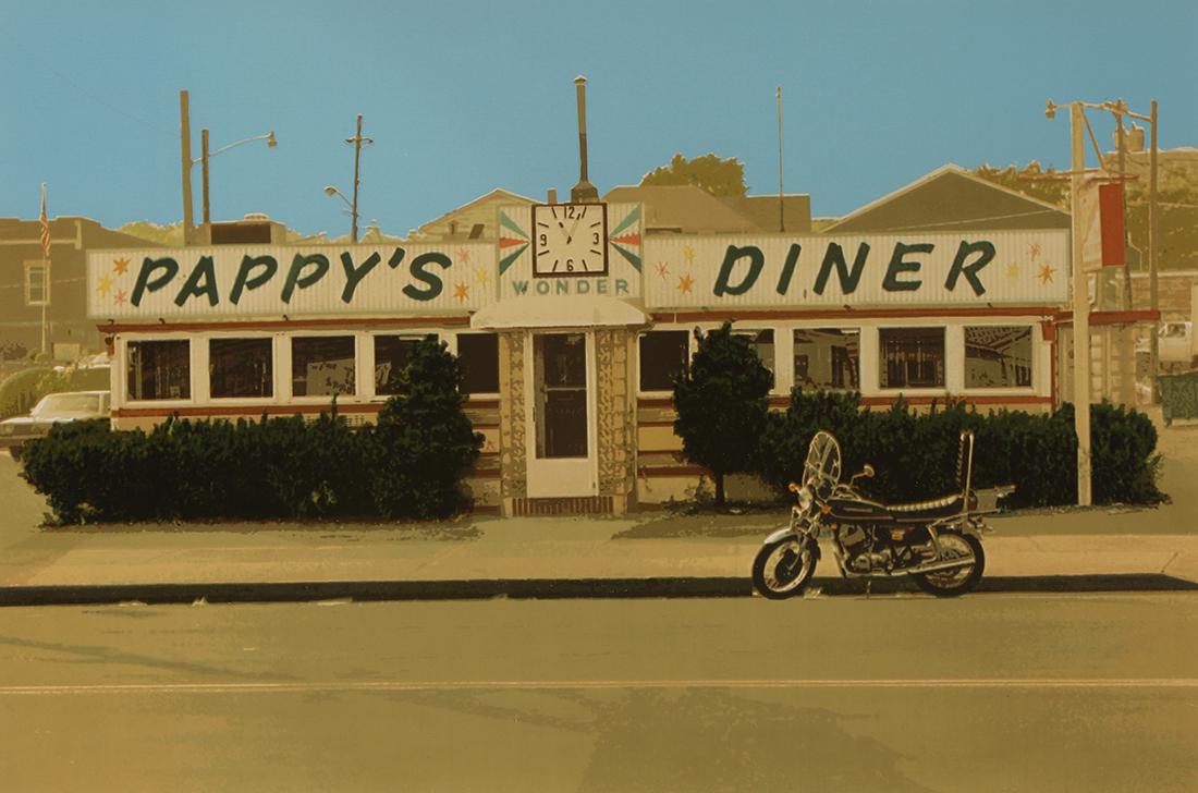 Print, John Baeder: John Baeder (American, b. 1938), "Pappy's Diner," 1980, screenprint, pencil signed and dated lower right, edition 234/250, image: 16.25"h x 24.75"w, overall (with frame): 31"h x 38.25"w. Provenance: N