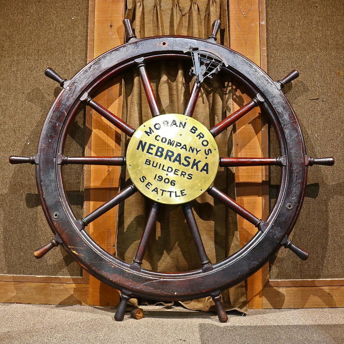 Large mahogany ship's wheel Moran Bros (1 of 3)