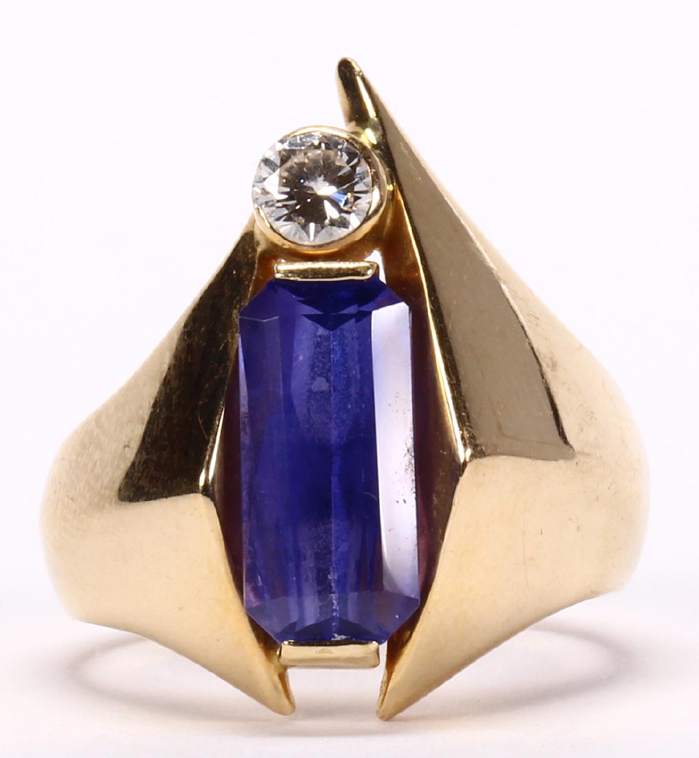 Tanzanite, diamond and 14k yellow gold ring (1 of 3)