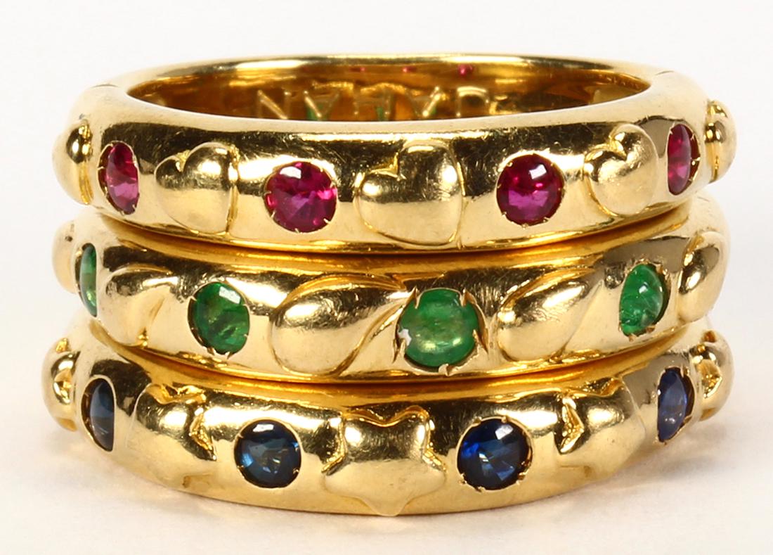 Jahan emerald, sapphire, ruby and 18k yellow gold band (1 of 4)
