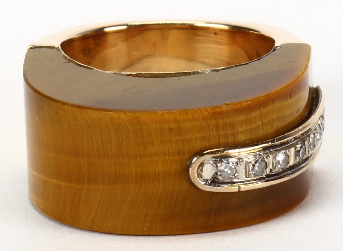Tiger's eye and diamond 14k yellow gold ring (1 of 3)