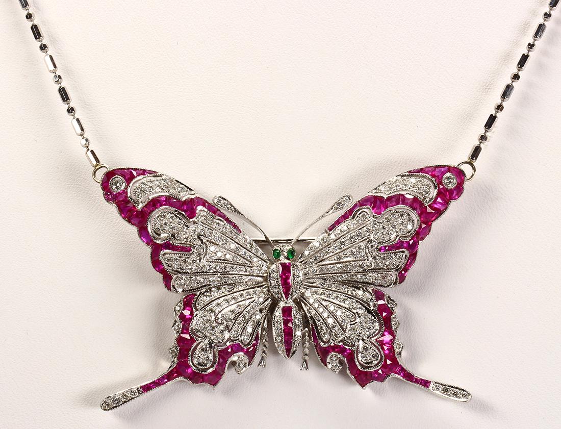 Ruby, emerald, diamond and white gold butterfly (1 of 2)