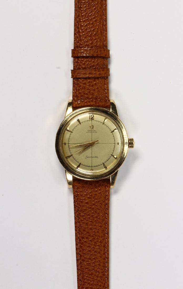 Omega Seamaster stainless steel, metal wristwatch Ref.: Omega Seamaster stainless steel, metal wristwatch Ref. 2657SC Dial: round, yellow, applied hour markers, inner black minutes track, quadrated, luminous dauphine hands (luminosity broken down, discolor