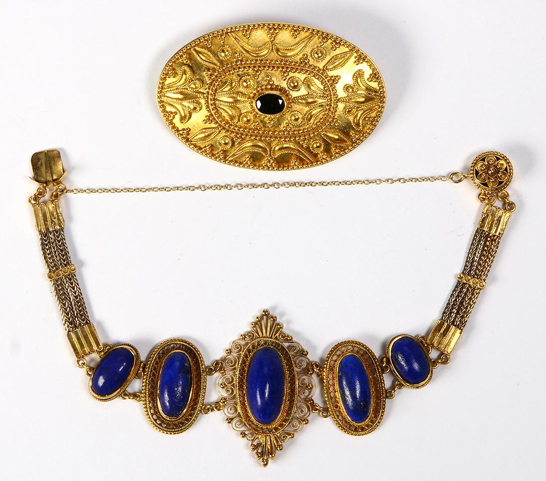 Lapis lazuli, sapphire and yellow gold jewelry (1 of 2)