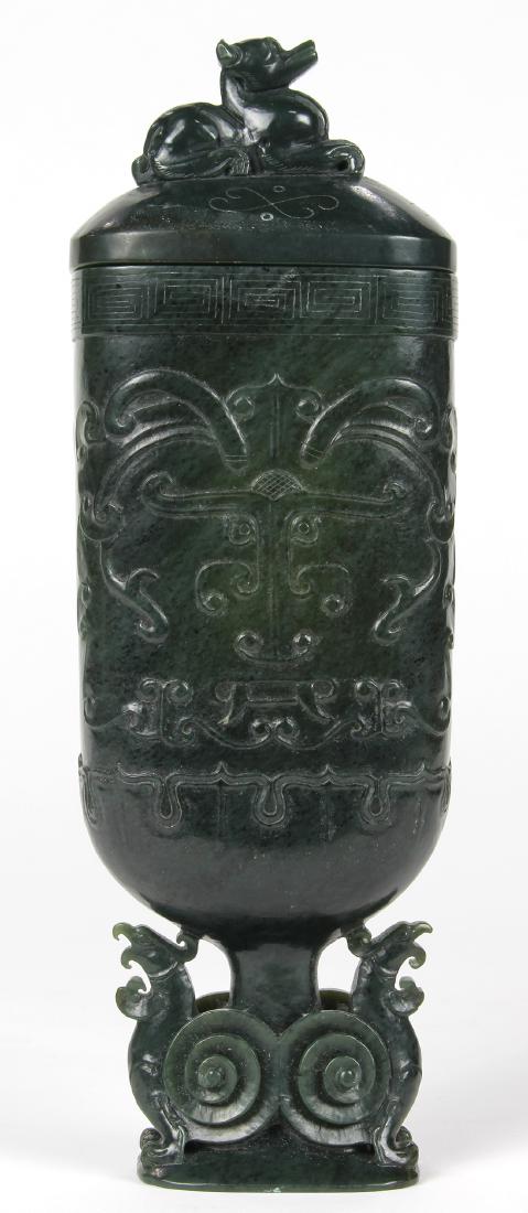 Chinese Spinach Jade Archaistic Urn (1 of 6)