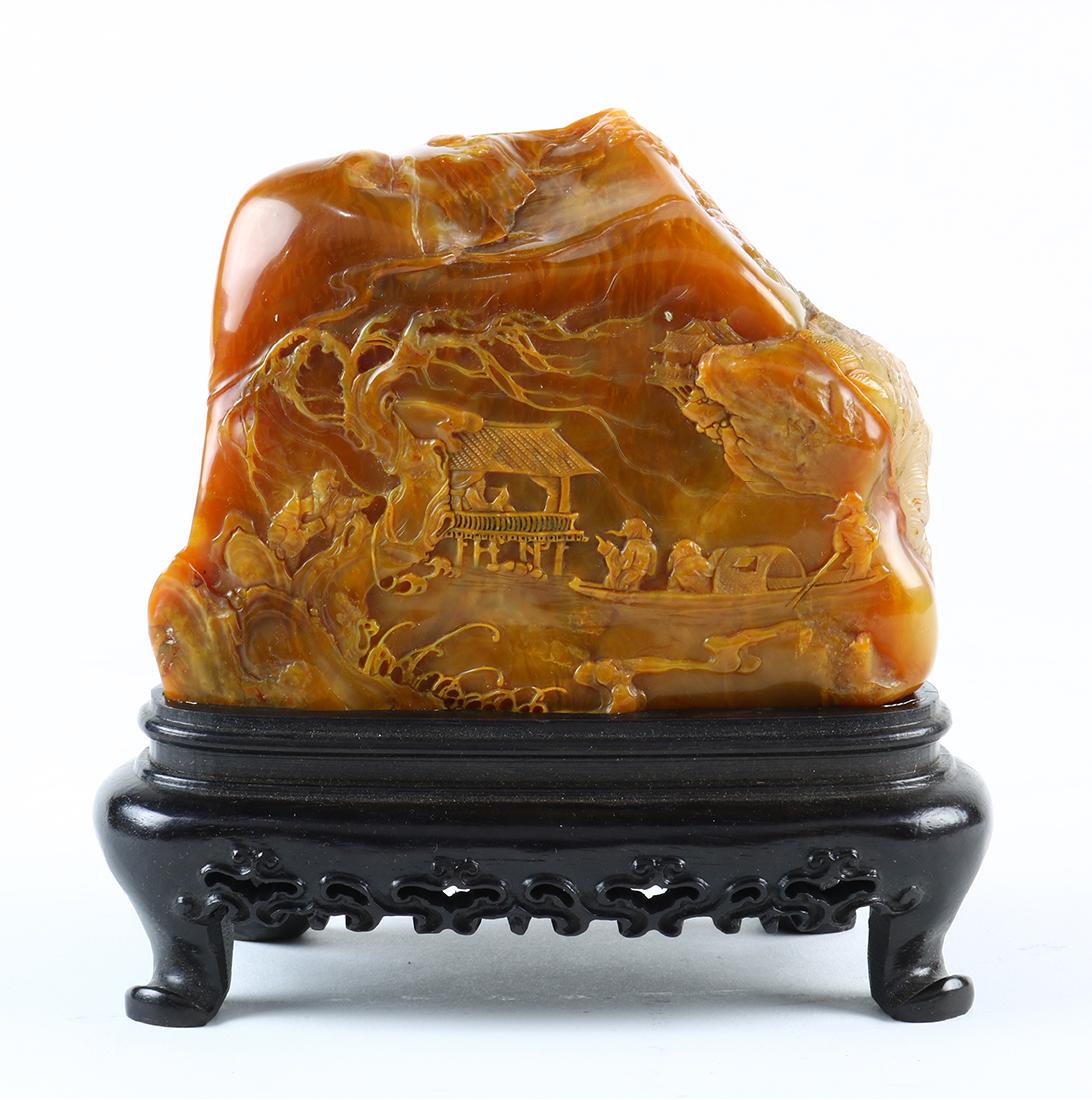 Chinese Soapstone Carving, Figures in Landscape (1 of 5)