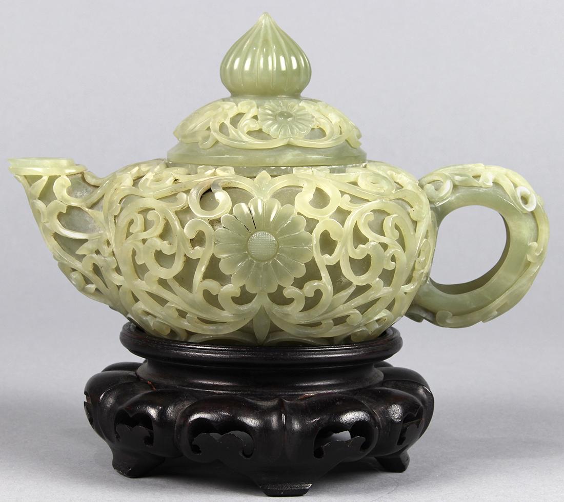 Chinese Jade Teapot, Floral Scrolls (1 of 6)
