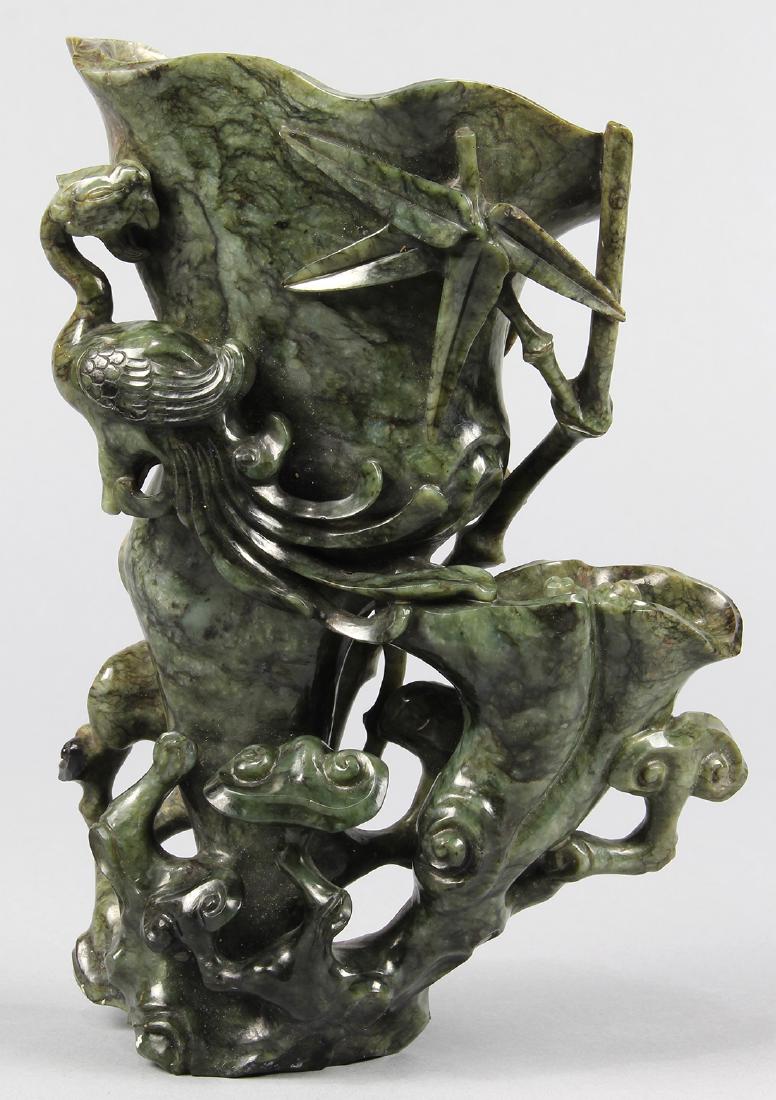 Chinese Jade Double Vase, Bamboo/Lingzhi (1 of 6)