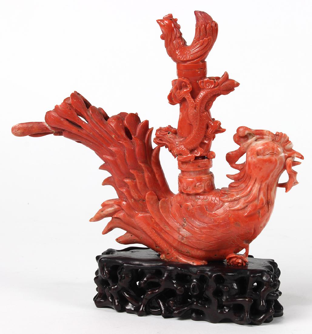 Chinese Coral Vessel, Phoenix (1 of 4)