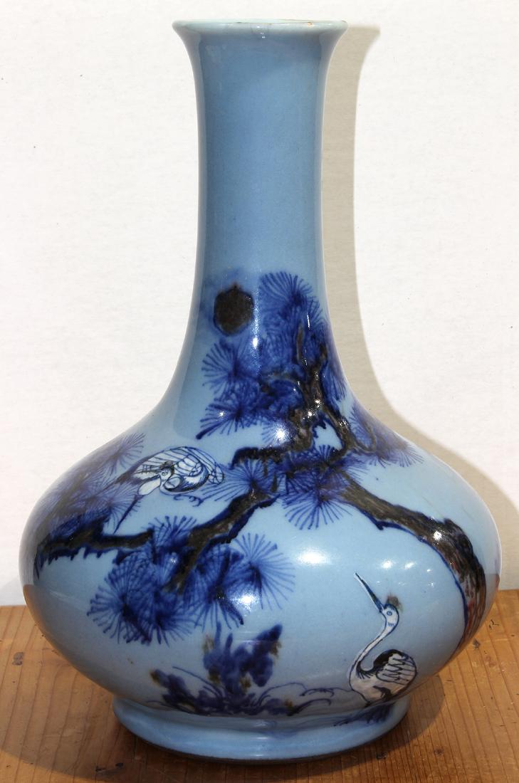 Chinese Blue Ground Stick-Neck Vase, Cranes/Pine (1 of 5)
