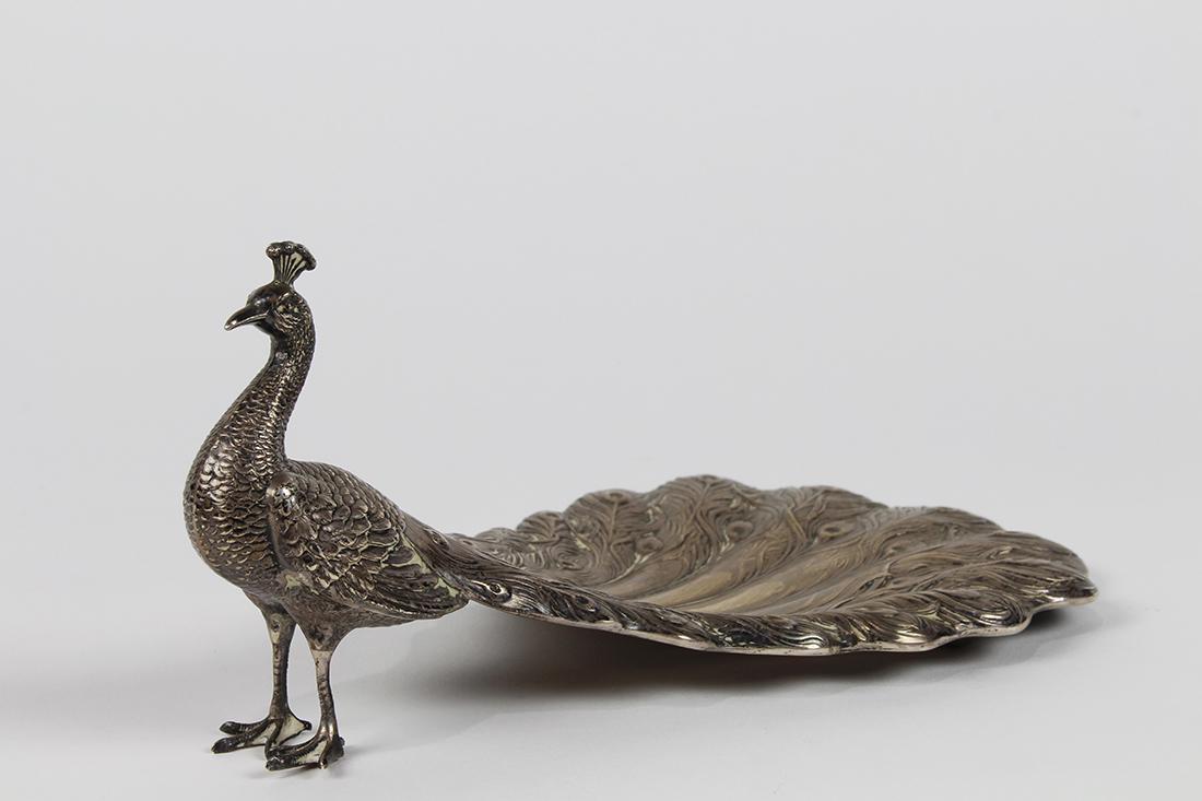 American or Continental sterling silver peacock dish, (1 of 4)