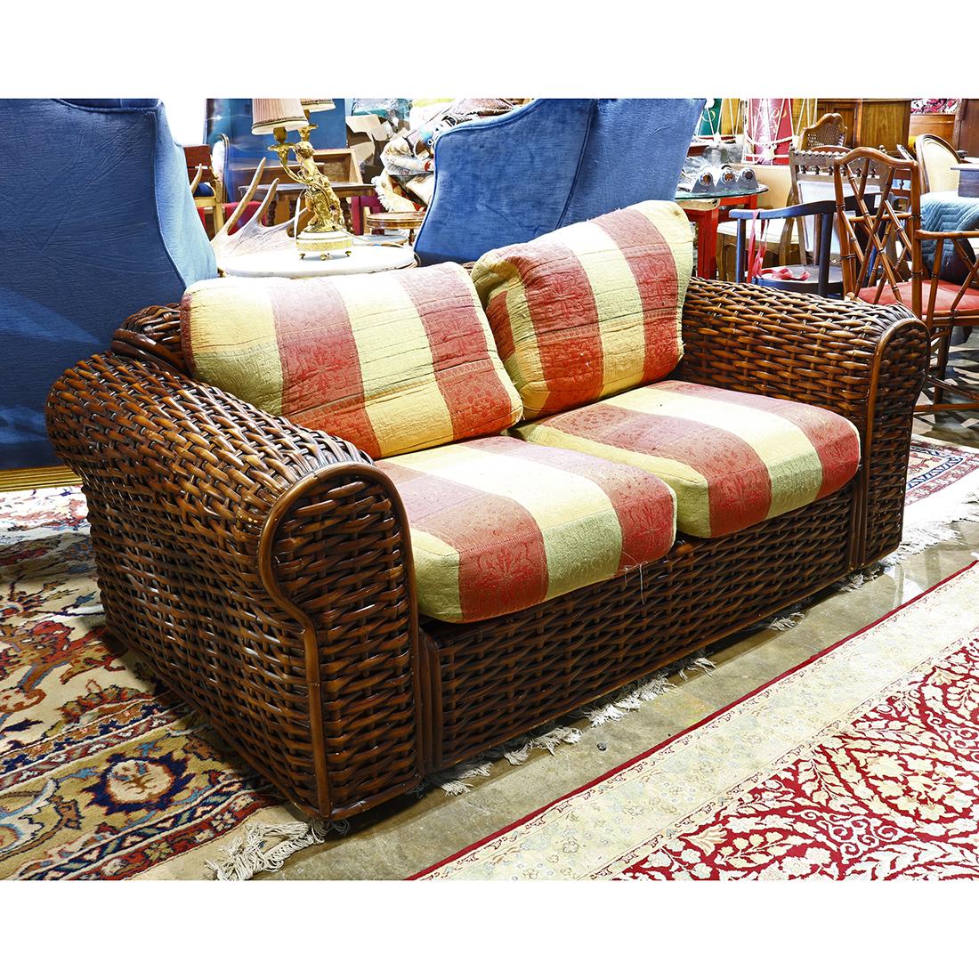 Ralph Lauren settee: Ralph Lauren settee, having a woven frame, 28.5"h x 66"w x 37"d
