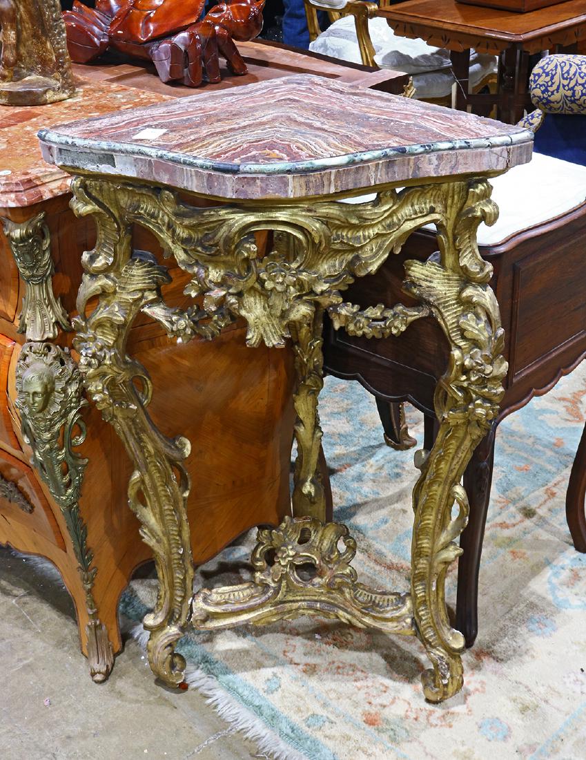 Neoclassical style marble top giltwood corner table, (1 of 1)