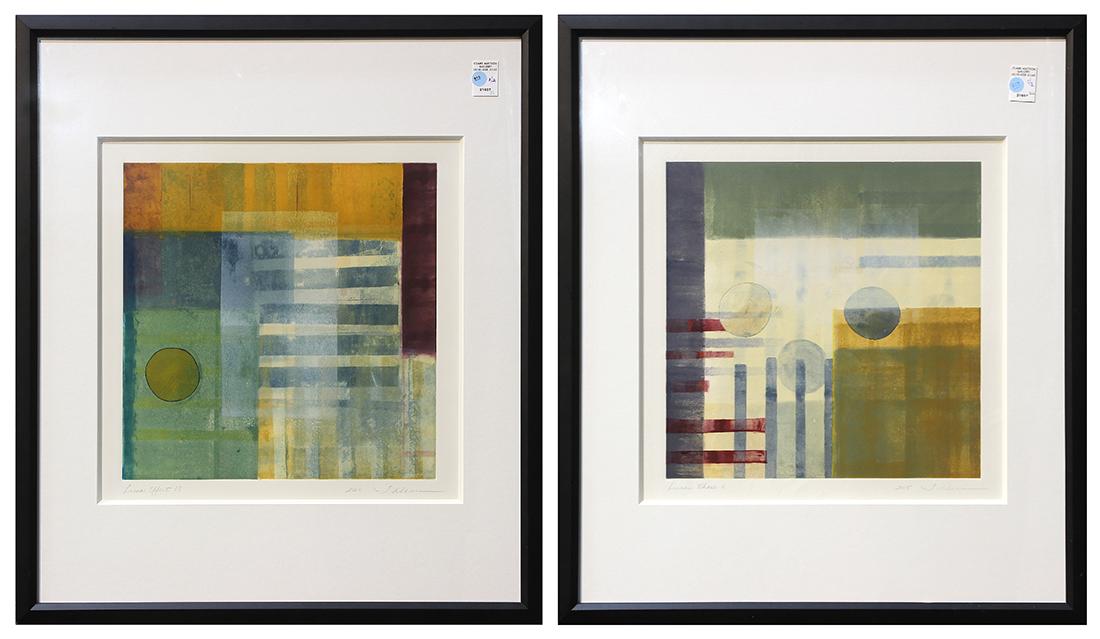 Prints, Tracey Adams: (lot of 2) Tracey Adams (American, 20th century), "Lunar Effect 19" and "Lunar Phase 11," 2004/2005, monoprints, each pencil signed and dated lower right, titled lower lower left, overall (with frame)