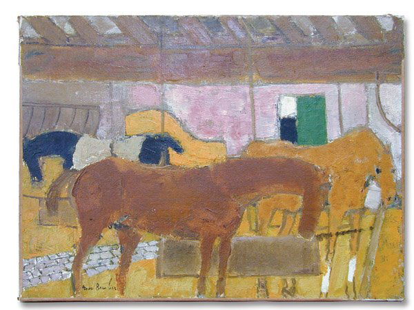 Painting Andre Brasilier French: Framed oil on canvas, ''Interieur d'une ecurie'' (1962), by Andre Brasilier (French 1929-), signed Andre Brasilier lower left, sight: 19''H x 24''W, overall: 25''H x 31''W. Information: Photo-certific