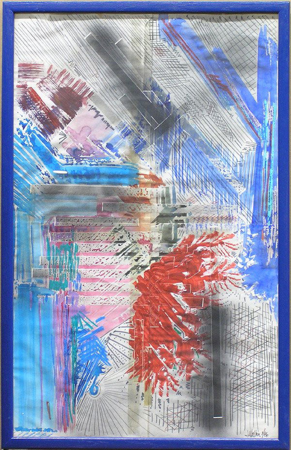 Mixed Media, John Walker, Contemporary: Framed mixed media on paper, Untitled (1986), by John G. Walker (American, 1939-), signed and dated 9/86 lower right, sight: 35.5''h x 22.5''w, overall: 38''h x 25''w