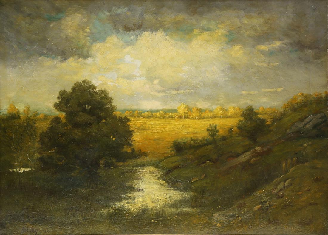 Painting, Alexander Helwig Wyant: Alexander Helwig Wyant (American, 1836-1892), Summer Clearing, oil on canvas, signed lower left, canvas: 22"h x 30"w, overall (with frame): 27.5"h x 35.5"w