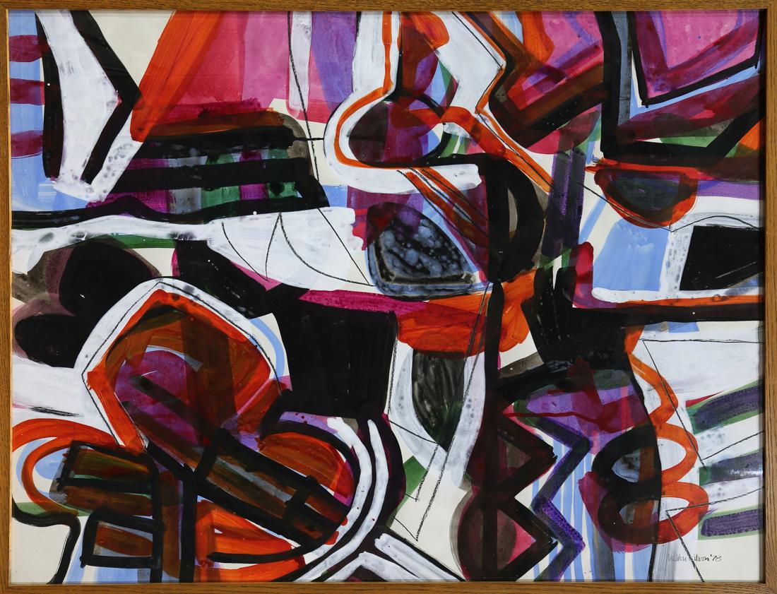 Painting, Milton Wilson: Milton Wilson (American, 1923-2004), Untitled (Abstract), 1978, gouache and watercolor, signed and dated lower right, sight: 34.5"h x 45"w, overall (with frame): 36.5"h x 47"w