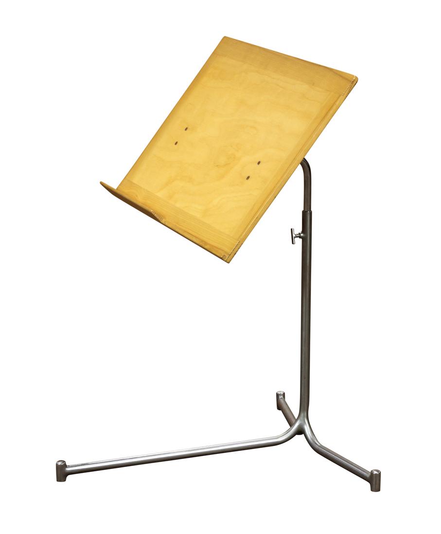 Swedish Modern Bruno Mathsson for Karl Mathsson book: Swedish Modern Bruno Mathsson for Karl Mathsson book stand, executed in ash, birch and nickel-plated steel, having a rectangular platform with book rest, continuing to an adjustable support, surmounti
