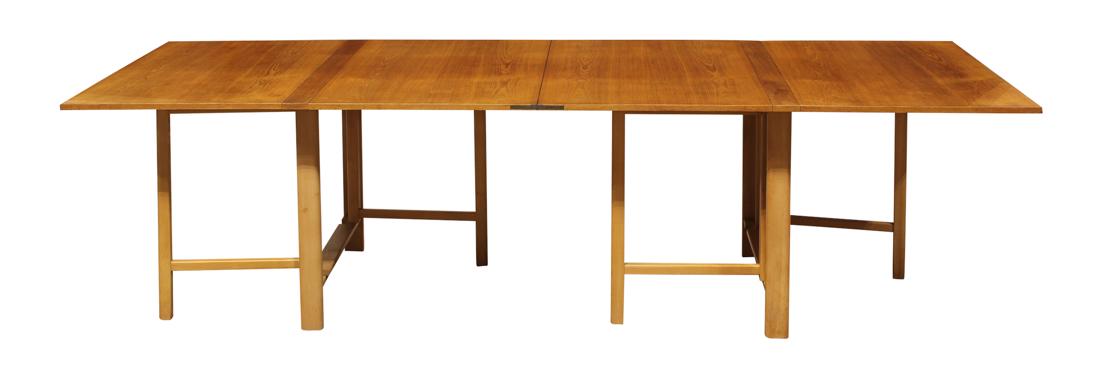 Swedish Modern Bruno Mathsson for Karl Mathsson Maria: Swedish Modern Bruno Mathsson for Karl Mathsson Maria dining table, executed in teak and beech, signed with stamped marks, extended: 28.5"h x 110"w x 35"d
