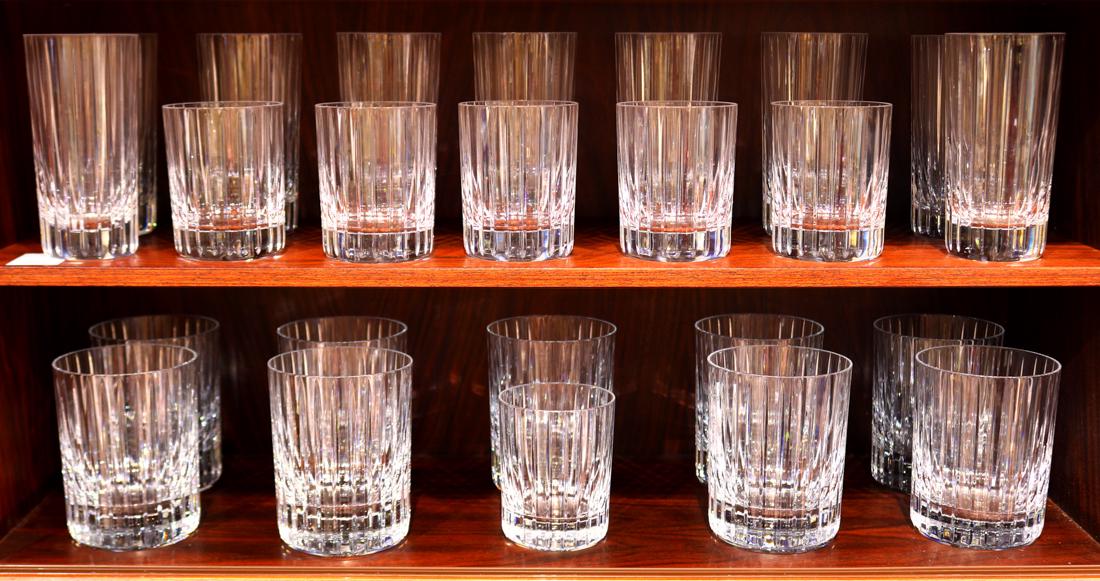 (lot of 24) Baccarat "Harmonie" barware group: (lot of 24) Baccarat "Harmonie" barware group, consisting of (9) large tumblers 4.5"h, (6) small tumblers 3.75"h, and (9) iced beverage glasses 5.5"h