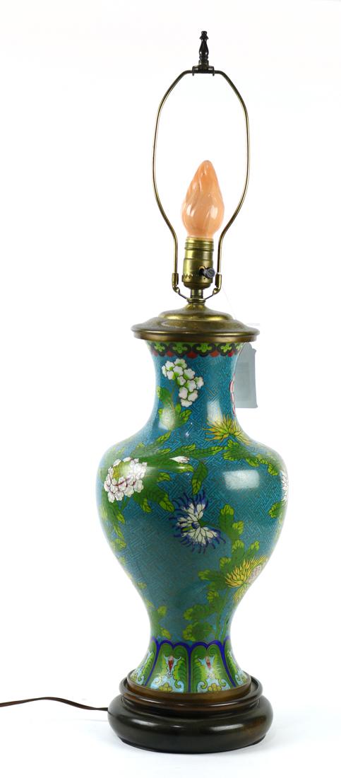 Chinese Cloisonne Vase/Lamp, Peonies (1 of 6)