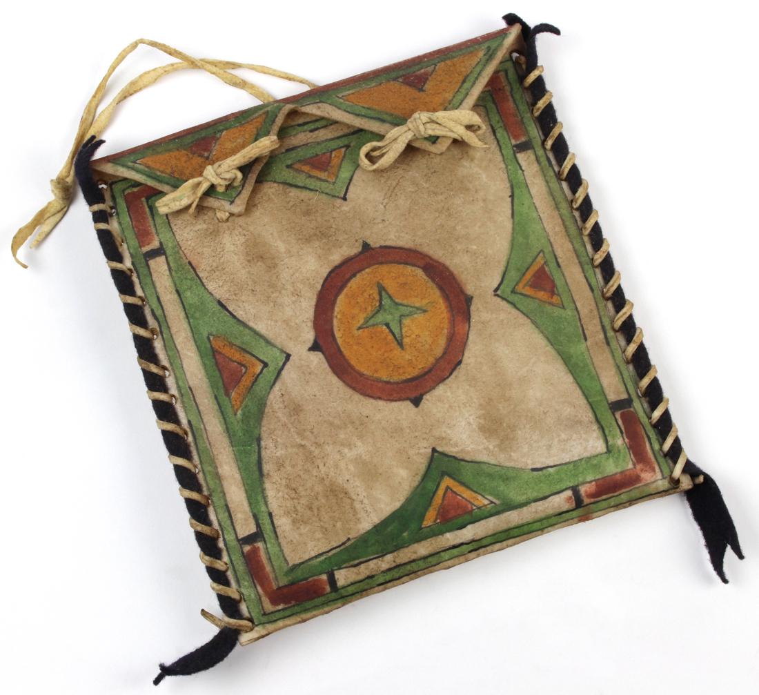 Antique Great Plains parfleche, the painted hide back (1 of 2)