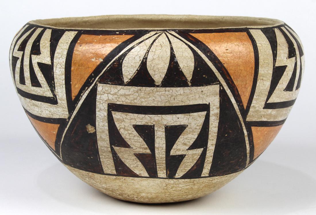 Acoma Pottery bowl, having polychrome geometric (1 of 4)