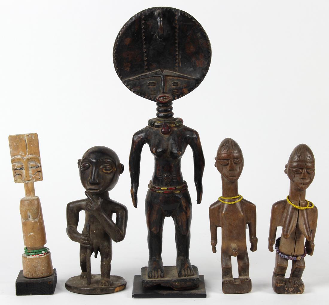 (lot of 5) African carved wood figural group, including (1 of 4)