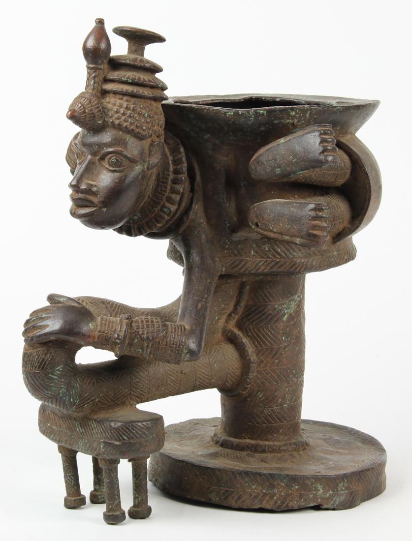African Benin lost wax bronze vessel, the conical bowl (1 of 6)