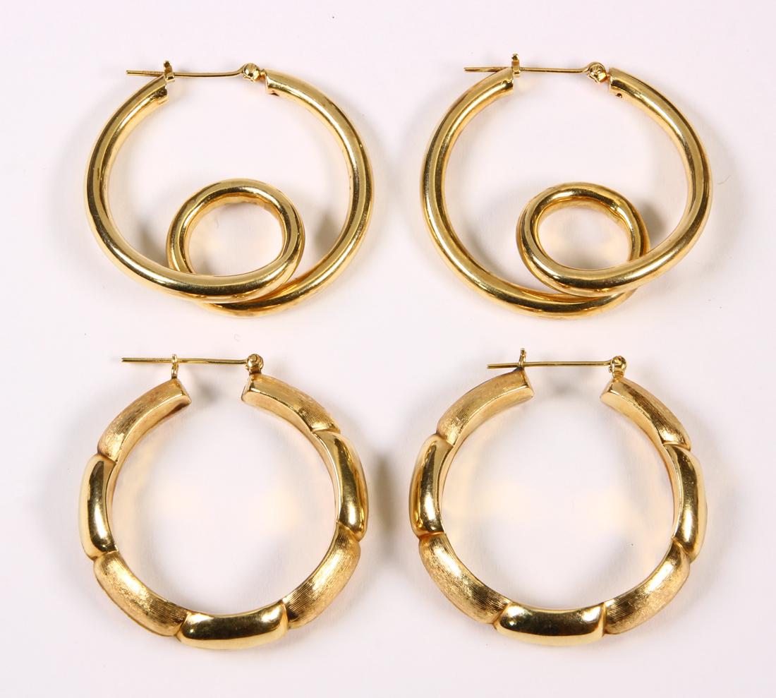 (Lot of 2) Pairs of 14k yellow gold hoop earrings (1 of 1)