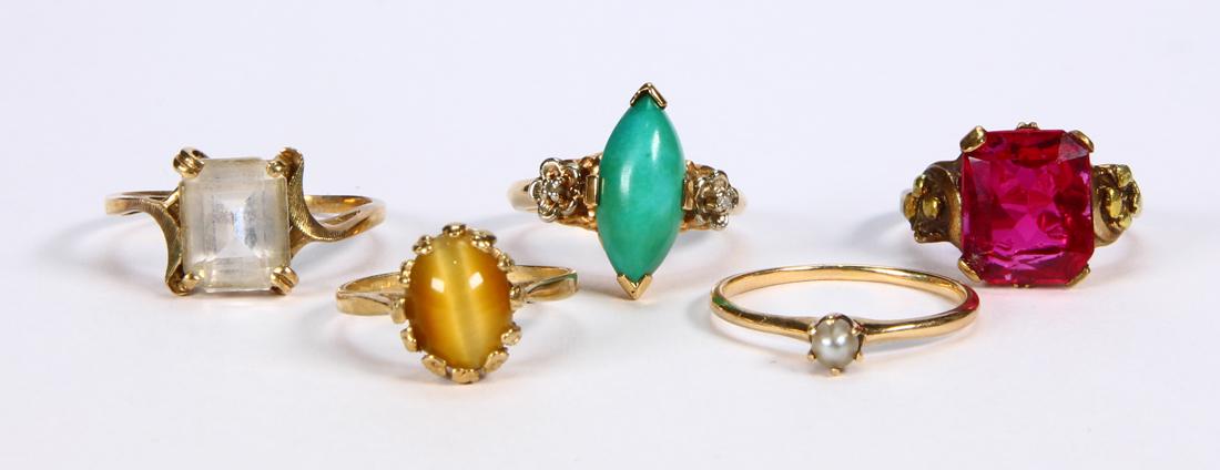 (Lot of 5) Synthetic sapphire, diamond and yellow gold (1 of 3)