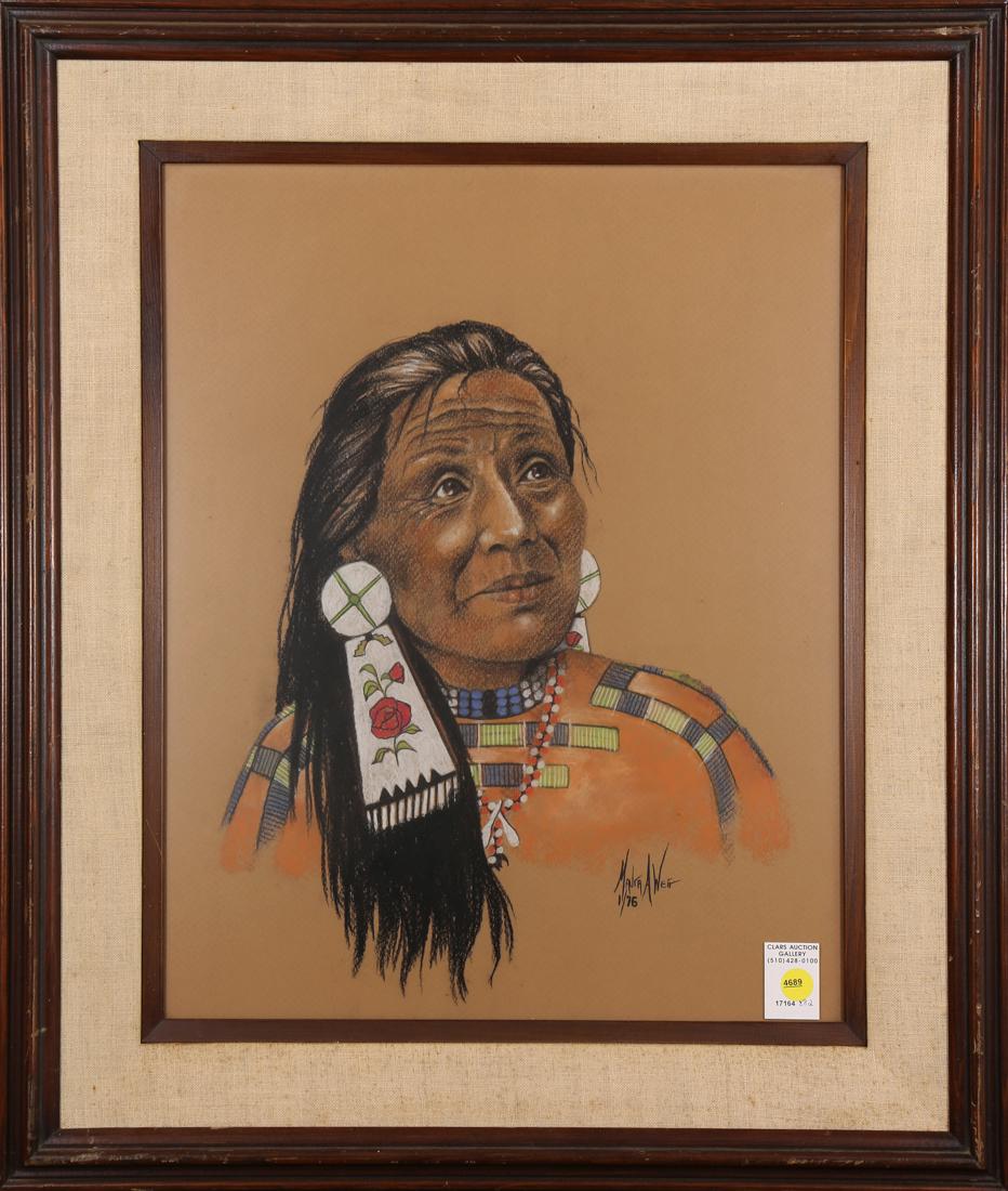 Portrait of an Indian Woman, pastel: Portrait of an Indian Woman, 1976, pastel, signed "Manta A. Weir" and dated lower right, overall (with frame): 27.5"h x 23.5"w