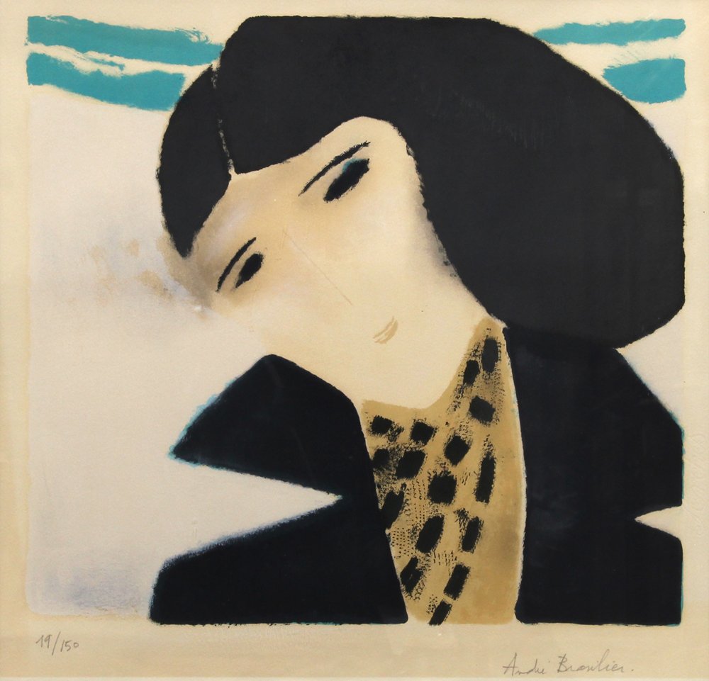 Print, Andre Brasilier: Andre Brasilier (French, b.1929), "Chantal Gris Ocre," lithograph in colors, edition 19/150, overall (with frame): 29"h x 29"w