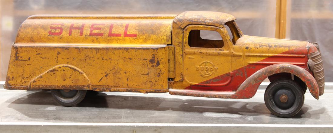Buddy L cast metal toy truck, with remnant yellow and (1 of 3)