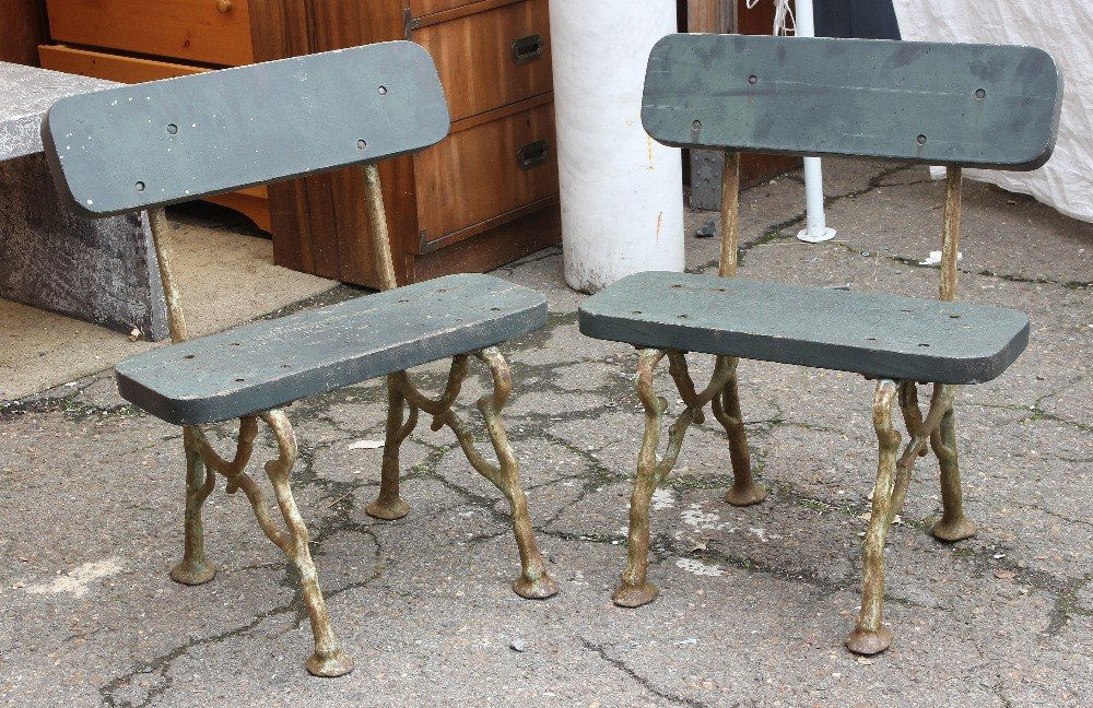 Pair of rustic style outdoor benches, having a green (1 of 1)