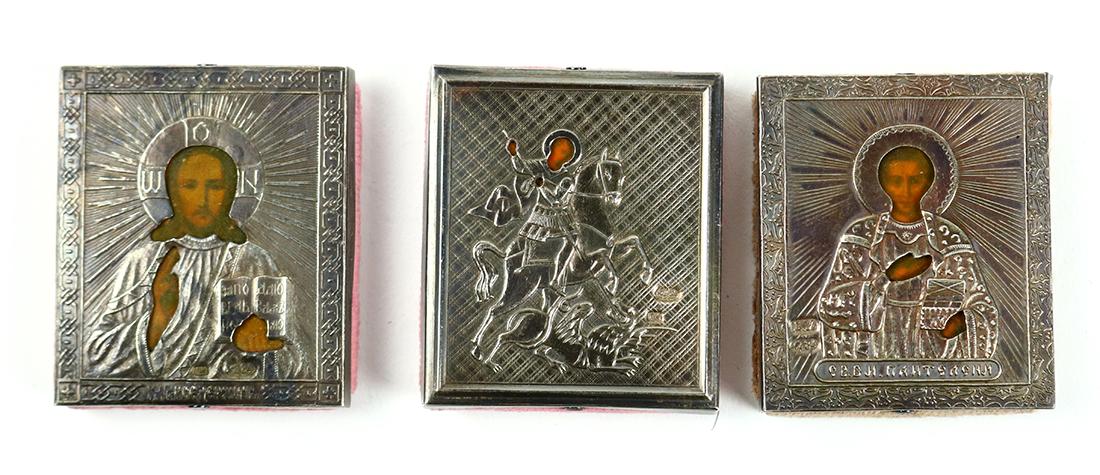 (lot of 3) Russian .84 silver traveling oklad icons (1 of 2)