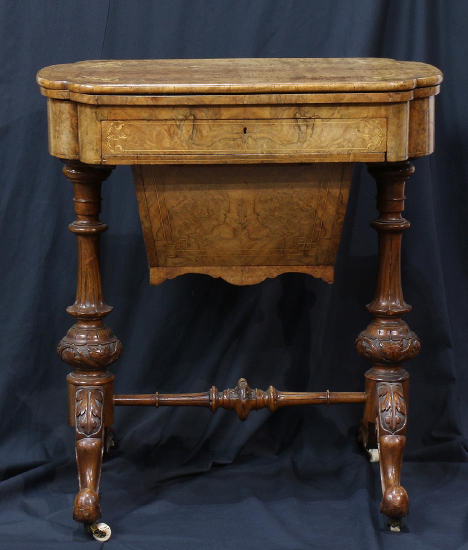 Victorian games and sewing table, having an inlaid (1 of 6)