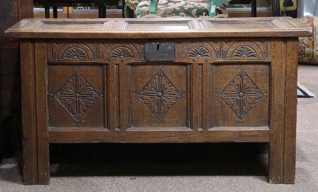 English carved oak coffer (1 of 2)