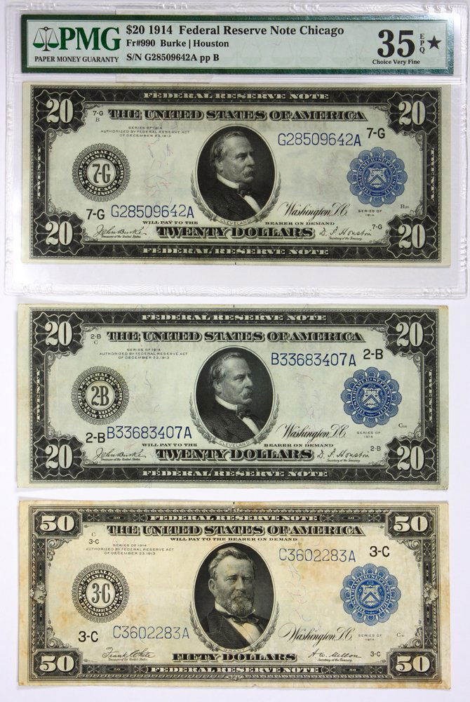 (lot of 3 notes) 20 dollar FR #990, Federal Reserve (1 of 2)