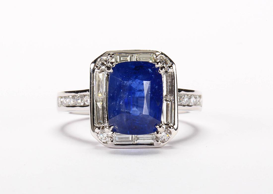 Sapphire, diamond and 14k white gold ring (1 of 5)
