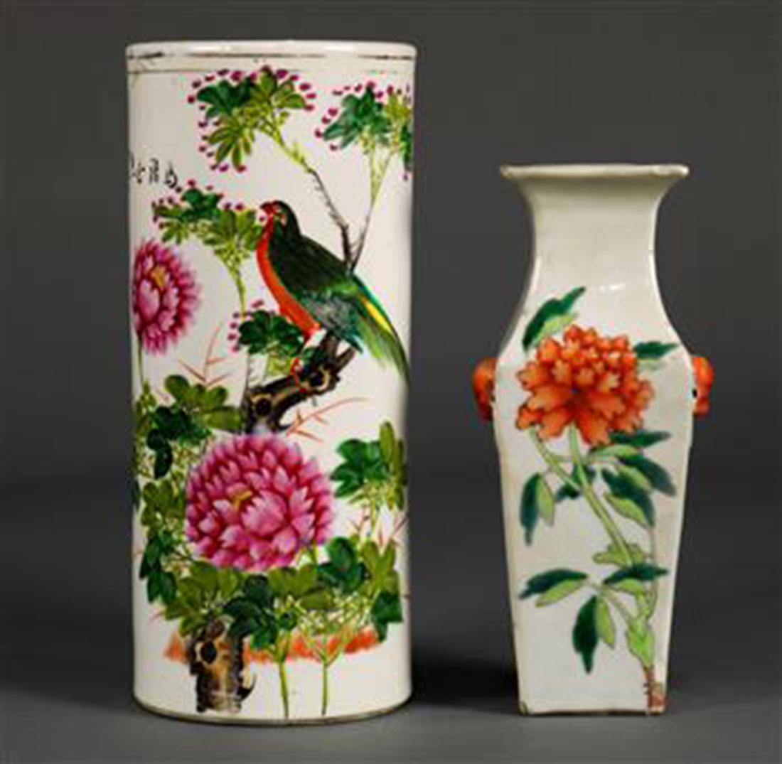 Chinese Porcelain Hat Stand and Vase, Flowers (1 of 9)